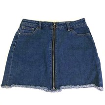 PacSun Size 25 Blue Denim Cotton Full Front Zipper Raw Hem Mini Skirt Pockets - £12.46 GBP