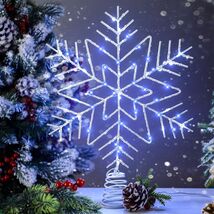 VIHOSE 12" Lighted Snowflake Christmas Tree Topper Metal Battery Operated - $31.93 CAD