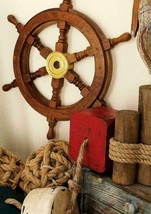 18" Brass Nautical Boat Ship Wheel Pirates Wooden Steering Wheel Wall Decor Gift - £71.32 GBP