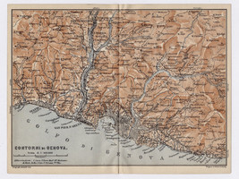 1908 Original Antique Map Of Vicinity Of Genoa Contorni Di Genova / Italy - £18.11 GBP