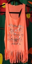Jr./Wm&#39;s L Vallarta Mexico Souvenir Fringed Top Coral Ornge Tank Slvr Fo... - $11.75