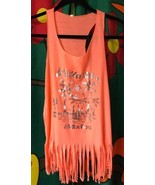 Jr./Wm&#39;s L Vallarta Mexico Souvenir Fringed Top Coral Ornge Tank Slvr Fo... - $223.71 MXN