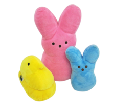 Lot Of 3 Peeps Pink + Blue Bunny + Yellow Chick Stuffed Animal Plush Toy Easter - £29.03 GBP