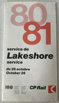 Service de Lakeshore Service October 26 1980-81 CP Rail Schedule Timetable - £7.75 GBP