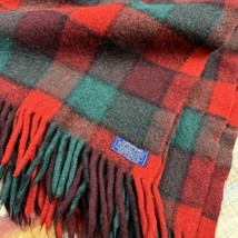 Vintage 50s Pendleton Wool Plaid Fringed Throw Blanket Red/Green 42x56” - £39.05 GBP