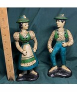 Man and Woman Figurines with Teal, Green and Beige Clothing 11&quot; Tall - $8.00