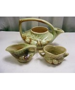 Vintage McCoy Art Pottery Teapot NO Lid + Sugar Creamer Set Pine Cone Pa... - $796.70 MXN