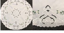 Large Round Embroidery Fabric Doily Doilies Mat Embroidered Rosebud 18&quot;  - $24.99