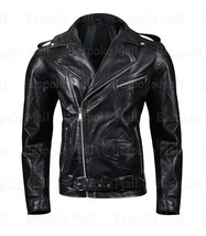 New Man&#39;s Handmade Brando Unique Belted Genuine Cowhide Leather Jacket-593 - $169.99+