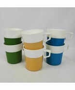 Vintage Mid Century Coffee Cups Plastic Green Yellow Blue SET OF 6 - $25.26 CAD