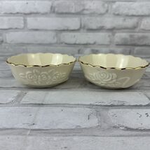 Lenox Dessert Bowls Set of 2 Small Scalloped Gold Trim Embossed Roses 4.5" - $20.99
