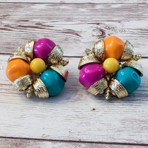 Vintage Clip On Earrings Colorful Statement Earrings - Large - 1.25&quot; - £13.43 GBP
