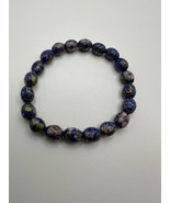 Vintage 7&quot; Stretch Cloisonne Blue Bead Upcycled Bracelet BrB3 - £30.79 GBP