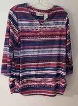 Alfred Dunner Pullover Top Medium Orange Blue 3/4 Sleeve Poly Embellishe... - $259.02 MXN
