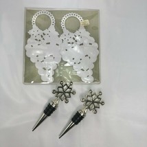 Pair of Snowflake Wine Stoppers w/ Wine Labels gift personal use stunning - £12.45 GBP