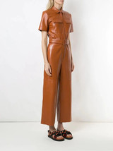 Winter Original Lambskin Leather BROWN Jumpsuit Women Fashionable Casual - £206.52 GBP+