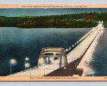Night View Lake Washington Floating Bridge Seattle WA UNP Linen Postcard... - $3.91