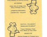 Hotel Peabody Breakfast Tent Card Menu Memphis Tennessee 1950&#39;s - £13.97 GBP