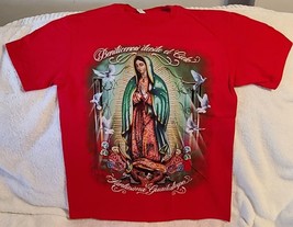 Virgin Mary Bless Us From Heaven Holy Guadalupe Rose Dove Pray Red T-SHIRT - £8.82 GBP
