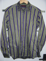 ETRO Men&#39;s Size 41 Green Purple White &amp; Black Striped Long Sleeve Shirt Small - £36.94 GBP