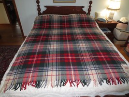 NWT TROY ROBE Fringed 100% WOOL PLAID BLANKET w/Carrying Case - 54&quot; x 72&quot; - $79.00