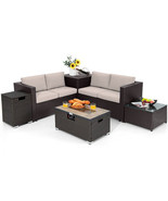 6 Pieces Outdoor Wicker Furniture Set with 32 Inch Propane Fire Pit Tabl... - $21,163.03 MXN