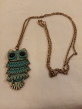 Vintage Blue/ Teal Enamel Owl with Moveable Hinged Sections Pendant &amp; Necklace - £9.41 GBP