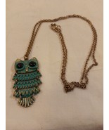 Vintage Blue/ Teal Enamel Owl with Moveable Hinged Sections Pendant &amp; Ne... - £9.34 GBP
