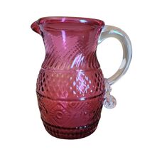 Vintage Pilgrim Art Glass Hand Blown Cranberry Pitcher Bennington Patter... - $14.55