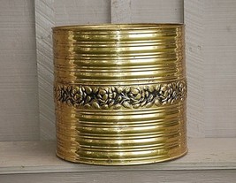 Old Vintage Brass Garden Planter Embossed Roses &amp; Ribbed Ring Patio Home England - £38.82 GBP