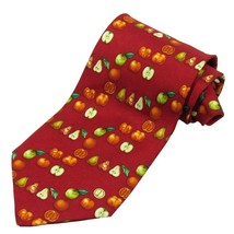 Dunhill Men&#39;s Printed Silk Tie Apples &amp; Pears Print Burgundy Made in Italy - £19.53 GBP