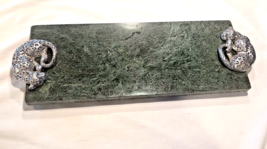 ARTHUR COURT Green Marble Tray With 3D Leopard Handles - £70.28 GBP