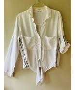 Bella Dahl Sz L Tencel Pockets Tie Front Shirt V Neck Blouse White Blouse - $38.91