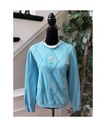 Alfred Dunner Sweater Women XL Blue Embroidered Grannycore Long Sleeve C... - $36.67 CAD