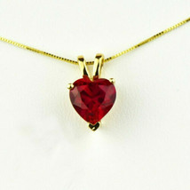 14k Yellow Gold Plated 2Ct Heart Red Simulated Ruby Solitaire Pendant Necklace - £52.92 GBP