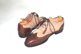 Handmade oxfords leather tow tone lace up men dress lace up shoes for men - $169.99