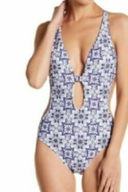 NWT Rachel Roy blue tile print one-piece crossback swimsuit size Medium M - £39.84 GBP