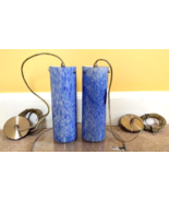 Pair of Contemporary Blue Glass Cylinder Pendant Lights (12&quot;) Brushed Ni... - $1,836.44 MXN