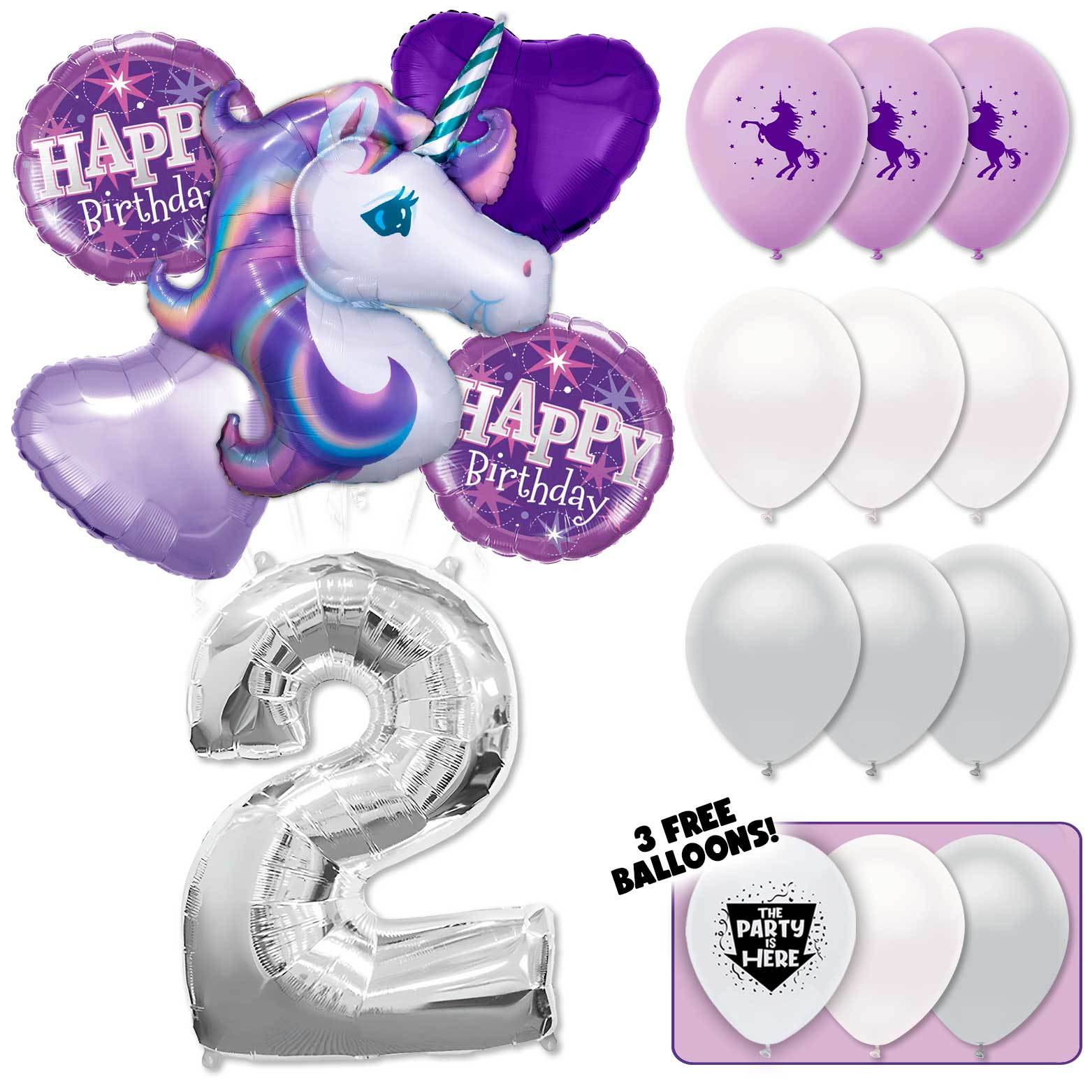 Enchanted Lilac Unicorn Birthday Deluxe Balloon Bouquet - Silver Number 2 - $32.99