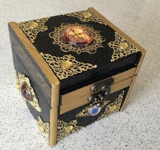 Glittering Black & Gold Halloween Magical Wizard Spell Wooden Trinket Box - $10.00