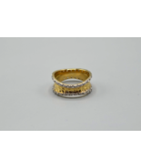 Hammered Gold Band Ring Clear Stone Accents 14K NH Stamp Size 9 Brutalis... - £385.13 GBP