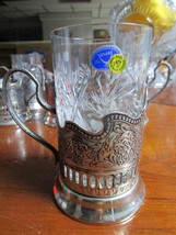 Russian MHU SPUTNIK 3 glasses &amp; 3 ornated silverplate holders &amp; 3 holder... - $340.79 CAD