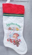 VTG 1980&#39;s Santa’s Best White Felt Embossed Baby&#39;s First Christmas Stocking 14&quot;  - $10.70