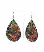 Tie Dye Fish Hook Earring Faux Leather Unmarked Dangling Statement Boxed - $14.99