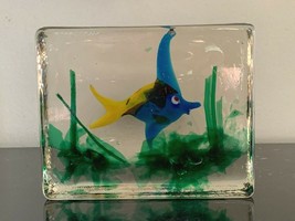 Mid Century Cenedese Barbini Murano Glass Fish Aquarium Block Paperweight - £197.01 GBP