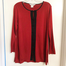 Exclusively Misook Asian Flair Frog Closure Long Stretch Knit Top Tunic - £19.97 GBP