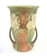 Roseville Two Handled Jonquil Vase 7&quot; Flared Base Low Handles Paper Label - $139.58