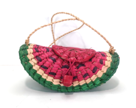 Handwoven Straw Watermelon Design Shoulder Bag Handmade 5.5"Hx9.75"Lx4"W... - $29.04