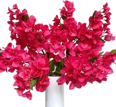 Pack Of 8 Silk Bougainvillea Artificial Flowers Stems Full Floral, Fuchsia - £37.79 GBP