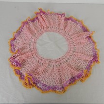 Handmade Crochet Doily Fabric Center 18&quot; Dia Table Topper Pink Purple Yellow - £13.72 GBP